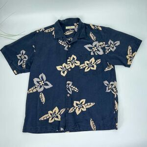 Vintage Tommy Bahama Silk Hawaiian Style Aloha Shirt Blue/Plumeria Mens Large